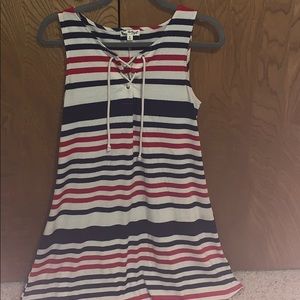 Red and blue striped dress